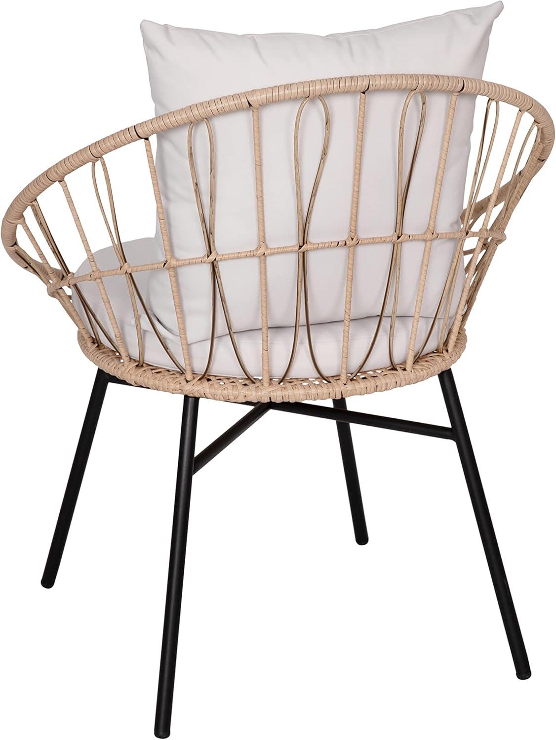 Flash Furniture Devon Set of 2 Indoor/Outdoor Modern Papasan Patio Chairs, Rope with Tan Finish PE Wicker Rattan and Light Gray Cushions