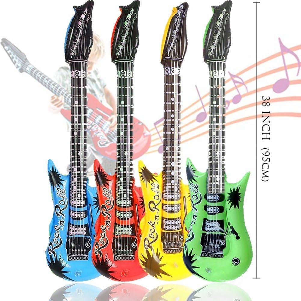 OuMuaMua Inflatable Rock Star Toy Set, 18 Pack Inflatable Party Props - 4 Inflatable Guitar, 6 Microphones, 6 Shutter Shading Glasses, 1 Saxophone and 1 Inflatable Keyboard Piano Inflatable Rock Toys
