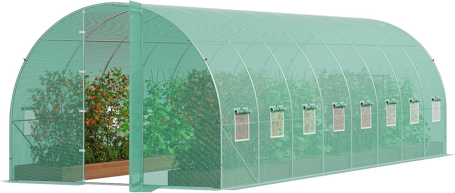 Large Green PE Walk-In Tunnel Greenhouse with Galvanized Steel Frame