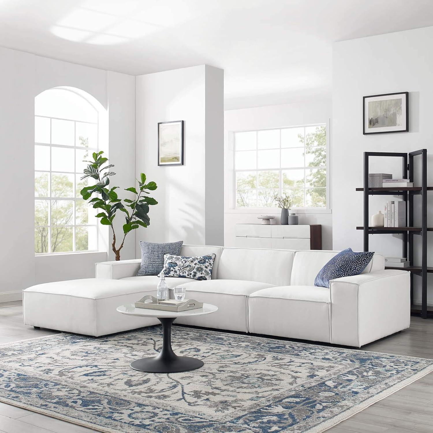 4pc Restore Sectional Sofa White - Modway: Modular, Upholstered, Wood Frame, Modern Style