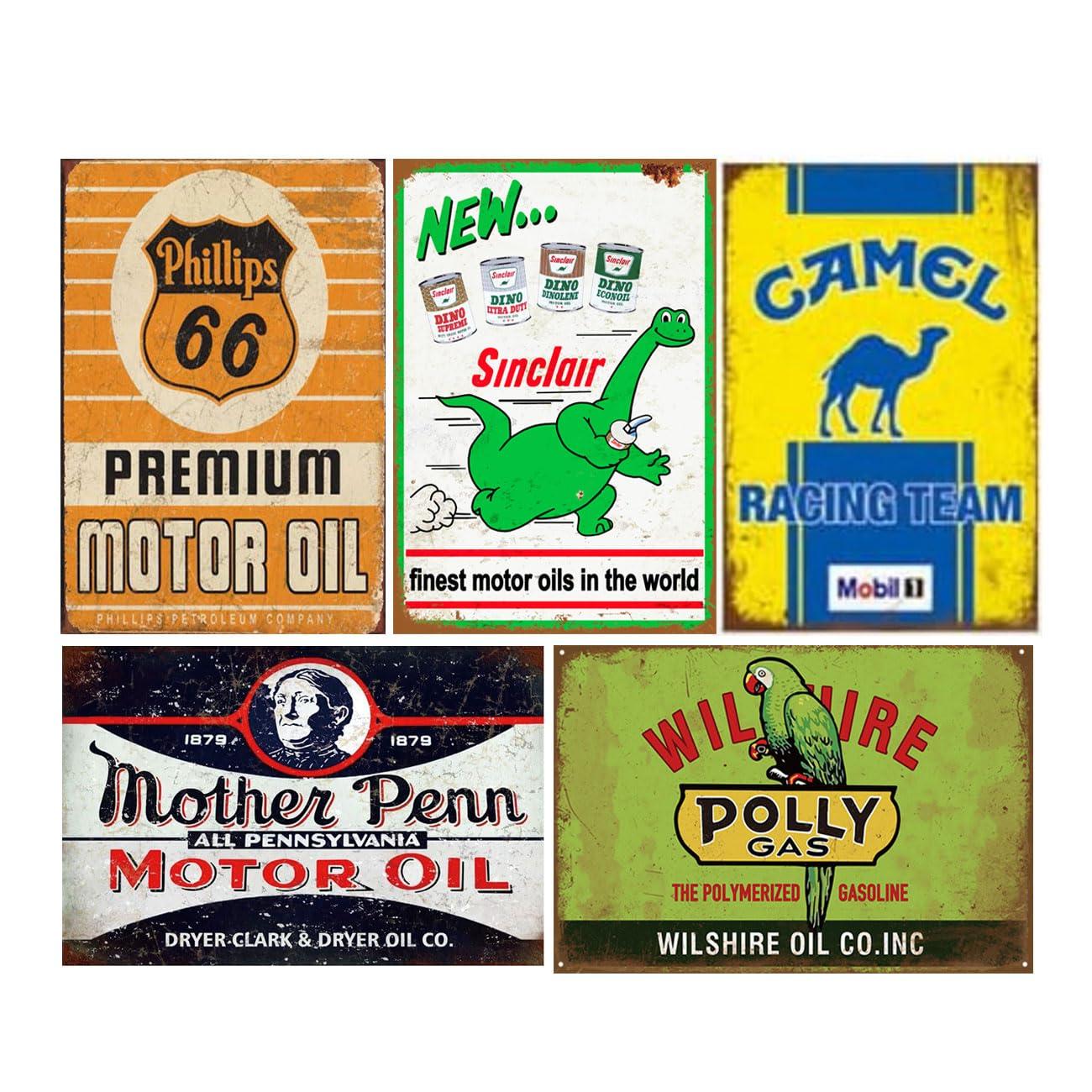 Reproduced Vintage Tin Sign Pack, Gas Oil Retro Advert Antique Metal Signs for Garage Man Cave Bar Kitchen, Nostalgic Car Decor, 8x12 Inch (35 Pieces A)