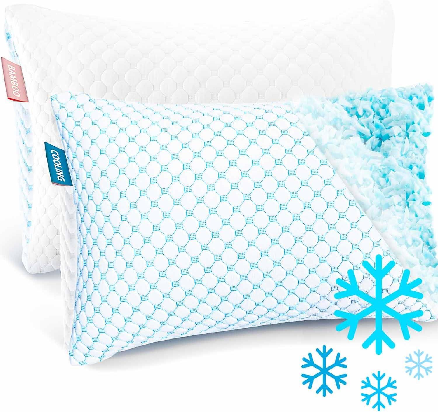Virtu Cooling Memory Foam Pillows For Bed 2 Pack, Reversible Soft Pillow Cooling Pillow Cover, Standard Pillow Set of 2 Pack