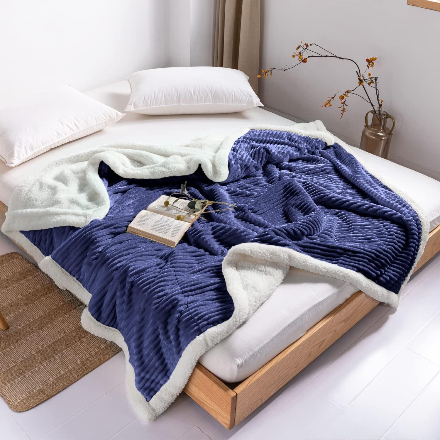 DISSA Sherpa Fleece Blanket Soft Grey and White Throw Blanket Cozy Plush Blankets for Couch Sofa Bed,51"x63"
