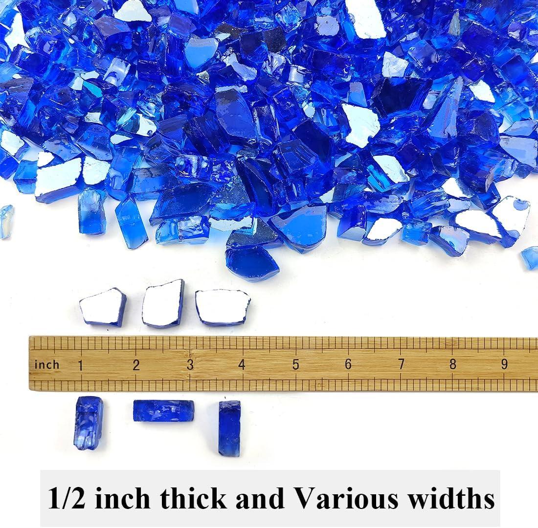 10 lb Fire Glass for Propane Fire Pit, 1/2" Gorgeous Reflective Fireplace Glass Rocks, Cobalt Blue