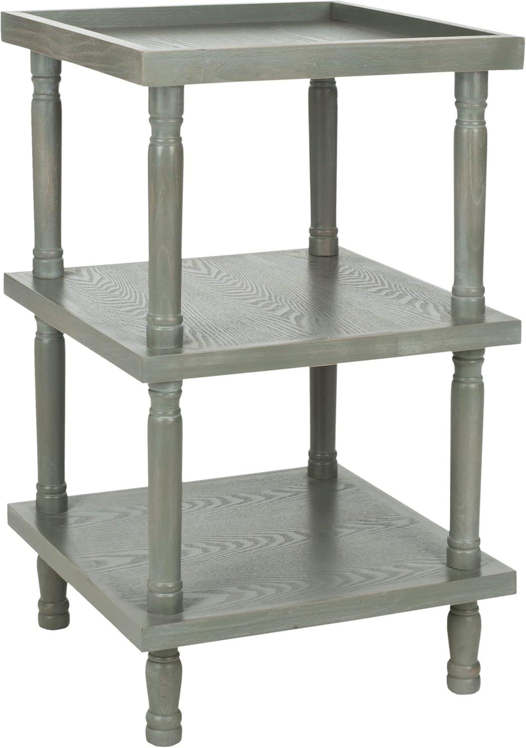 Gray Transitional Square Wood 3-Tier Side Table