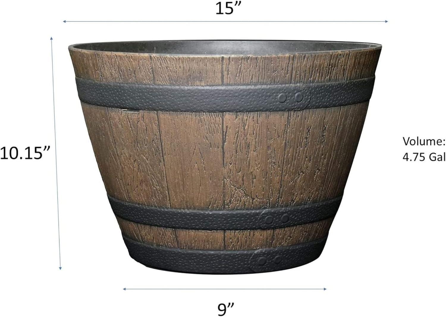 Walnut Brown Resin Whiskey Barrel Planter Set, 15"