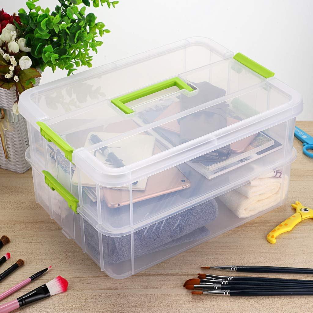 Green and Transparent 2-Tier Stackable Storage Box with Handle