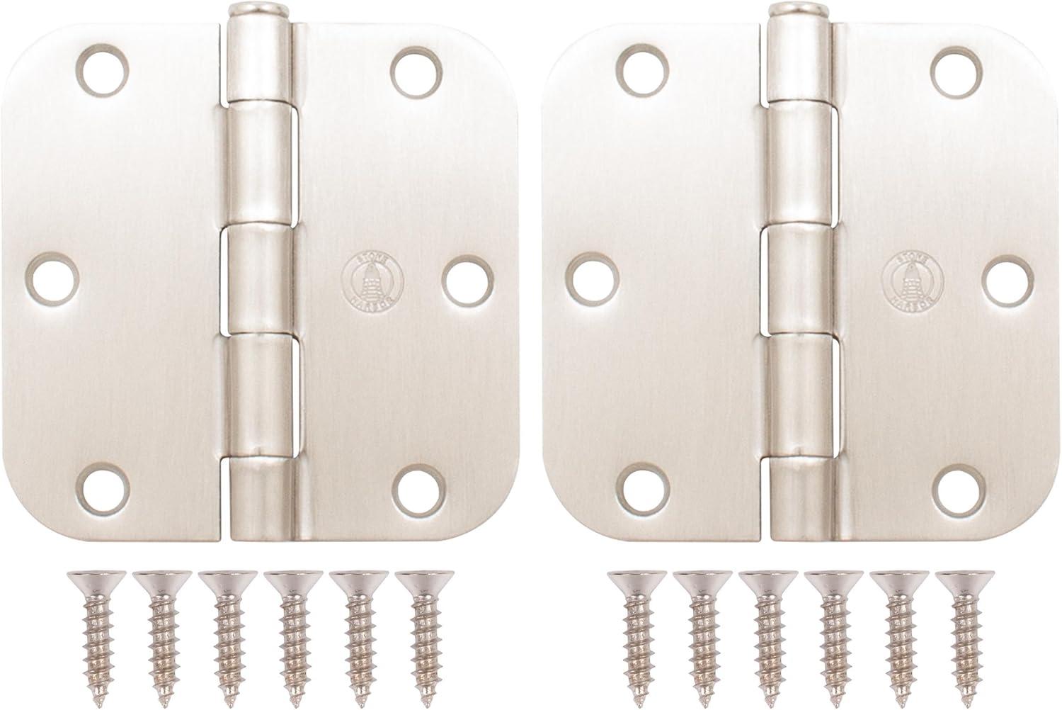 Satin Nickel 3-1/2" Steel Door Hinges, 2-Pack