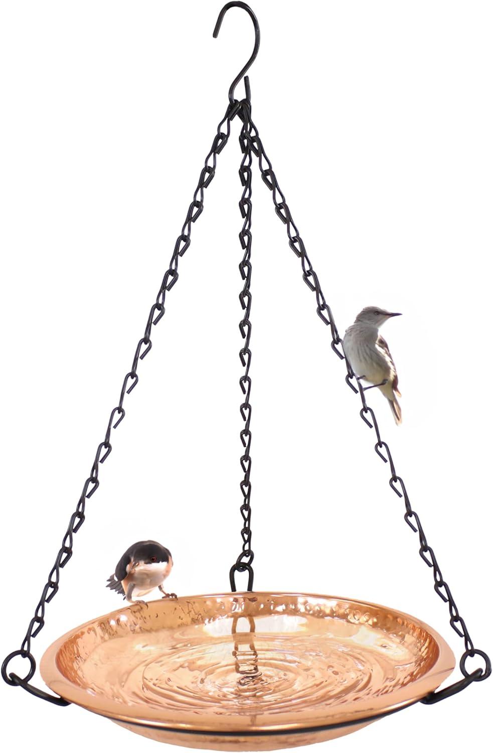 Sunnydaze Outdoor Hand-Hammered Hanging Bird Bath or Bird Feeder with Detachable Bowl and Hanging Chain - Copper - 17.5"