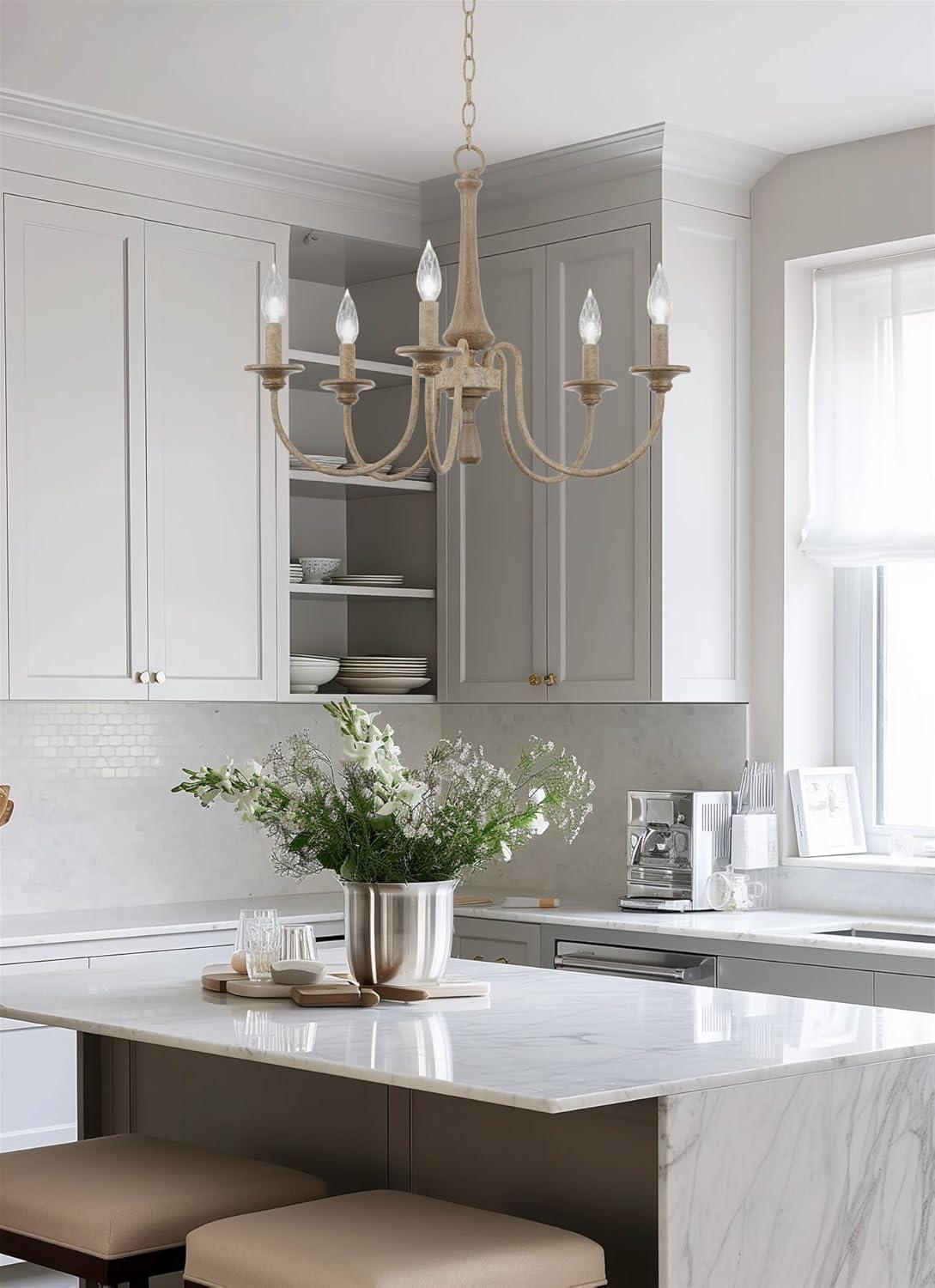 Kira Home Sherbrooke 24" 5-Light French Country Chandelier, Adjustable Height, Smoked Cedar Finish