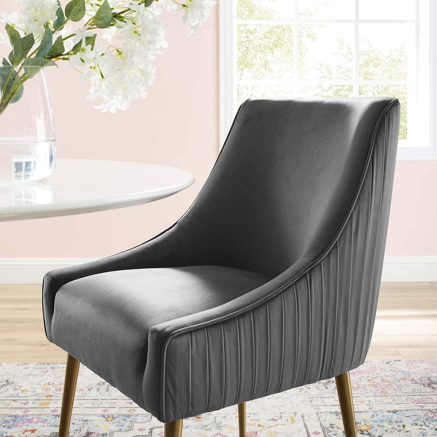 Elegance Brushed Gold & Gray Velvet Upholstered Side Chair