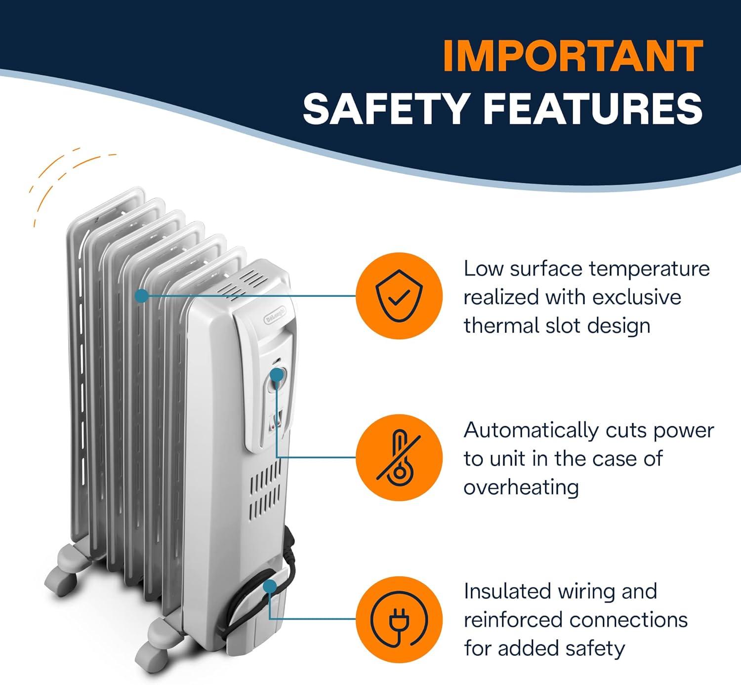 Gray 7-Fin Oil Radiator with Thermostat and Automatic Shut-off