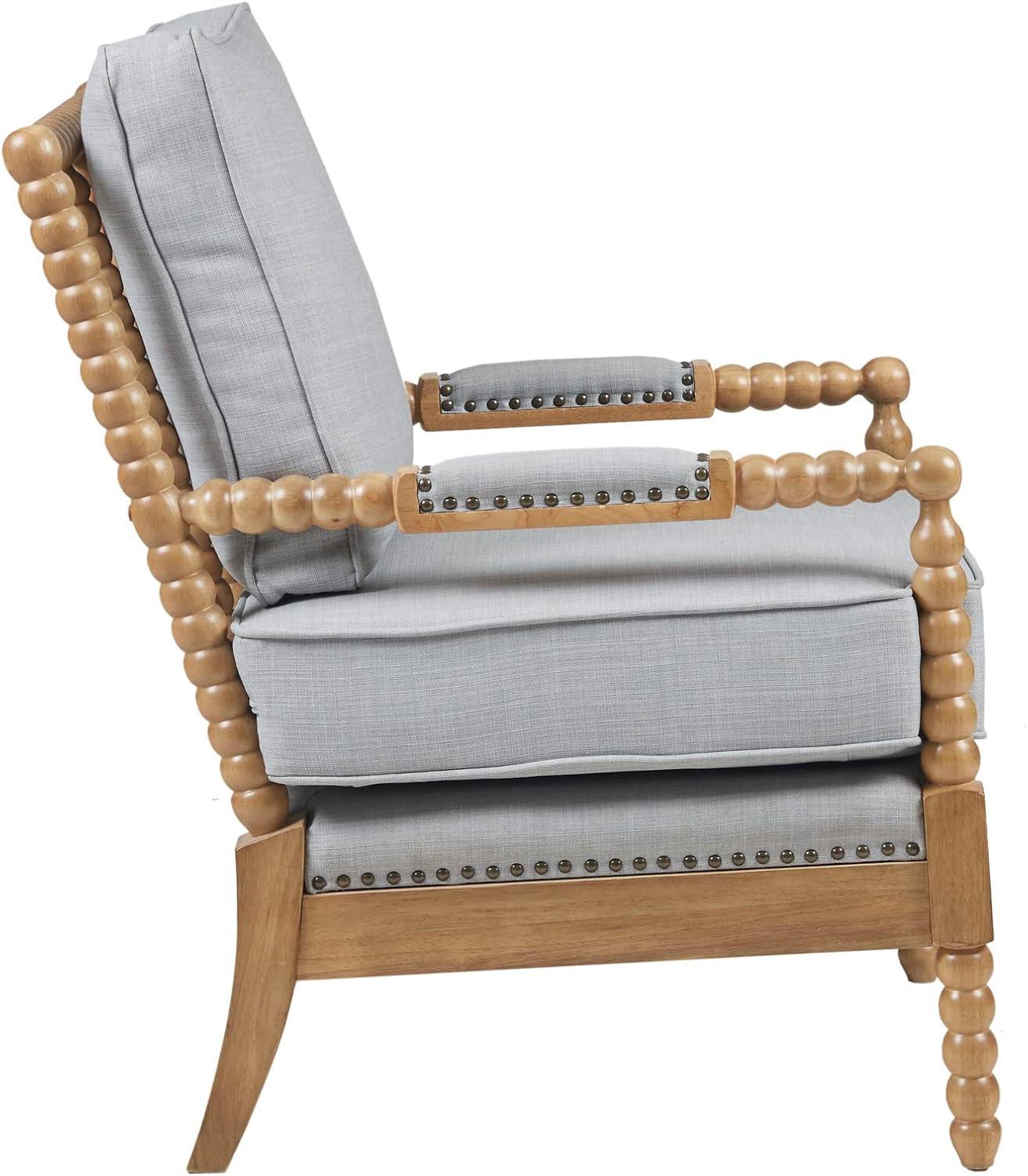 Elegant Light Blue Oakwood Accent Chair with Bronze Nailheads