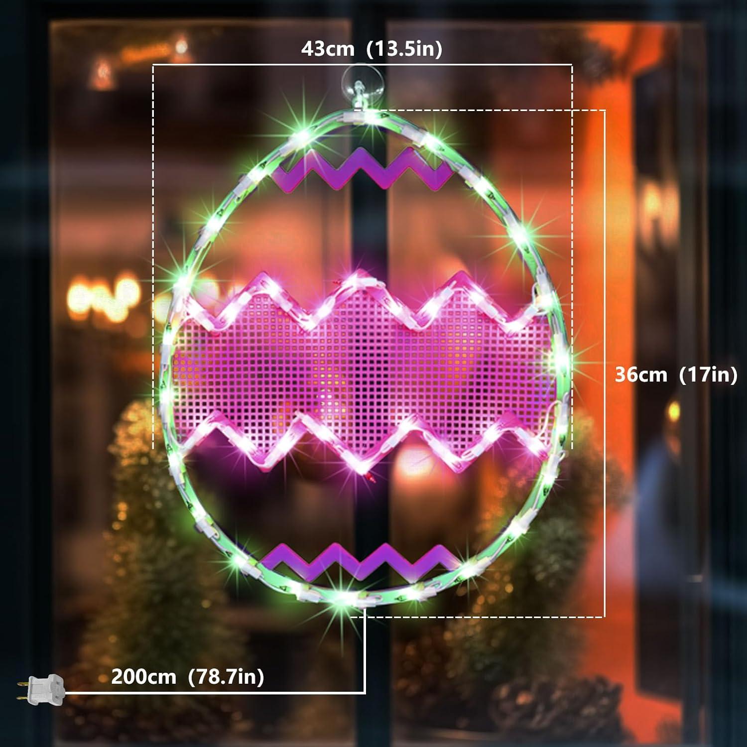 Northlight Lighted Chevron Stripe Easter Egg Window Decoration - 17" - Green and Pink