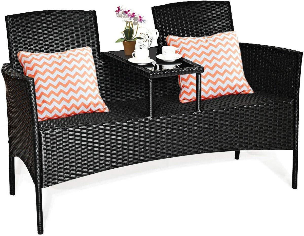 Tangkula Outdoor Rattan Furniture Wicker Patio Conversation Chair W/Cushion Red