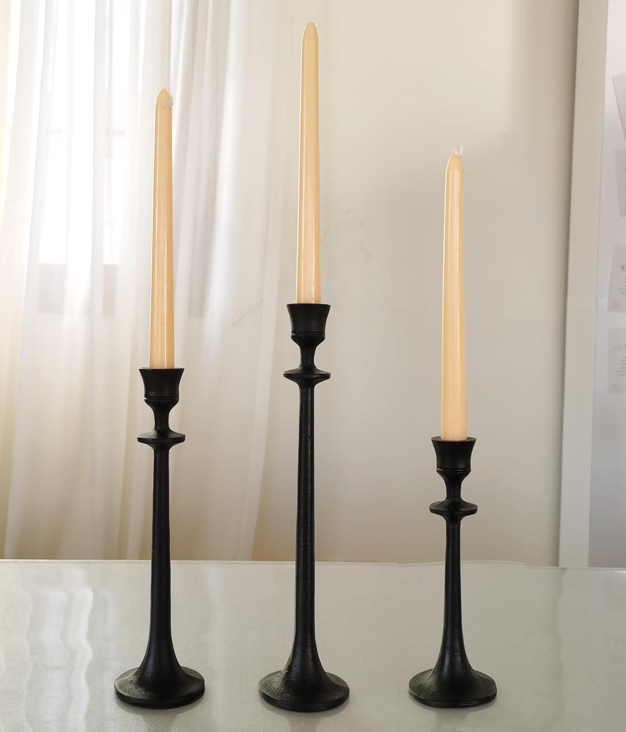 Black Iron Taper Candle Holder - Set of 3 Decorative Candle Stand - Candlestick Holder for Wedding, Dinning, Party