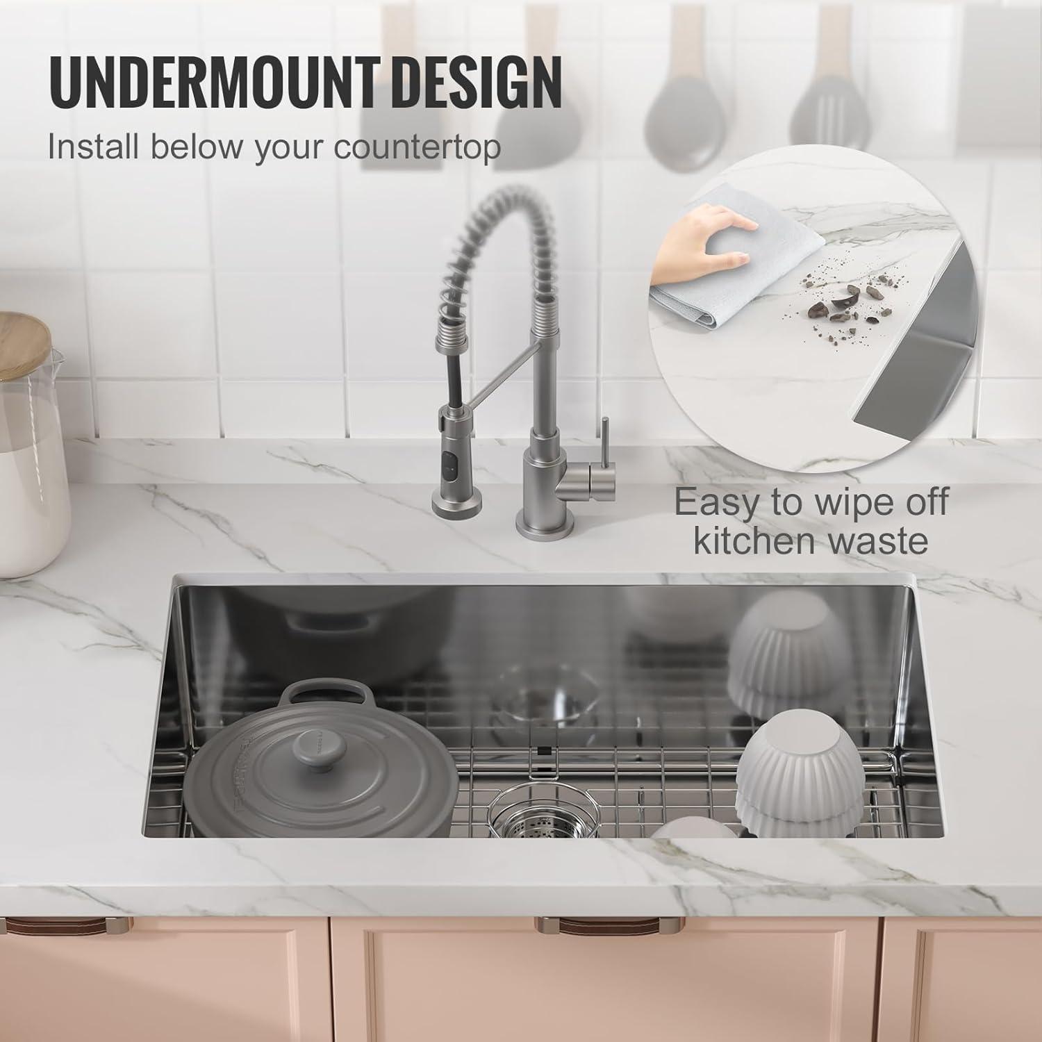 32'' L Undermount Single Bowl Stainless Steel Kitchen Sink