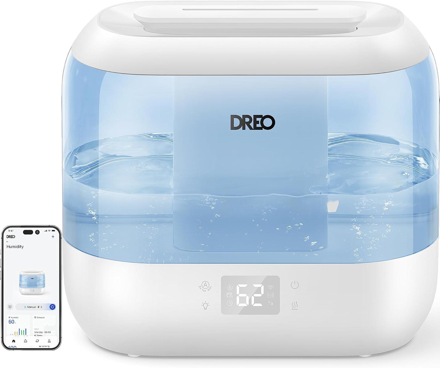 Dreo Humidifiers for Bedroom, Top Fill 4L Supersized Cool Mist Humidifier with Oil Diffuser and Nightlight, 32H Runtime, Quiet Ultrasonic Humidifiers for Home, Large Room, Baby Nursery and Plants