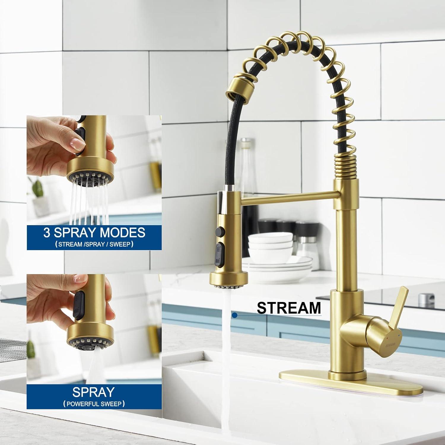 Brushed Gold Stainless Steel Kitchen Faucet with Pull-out Spray