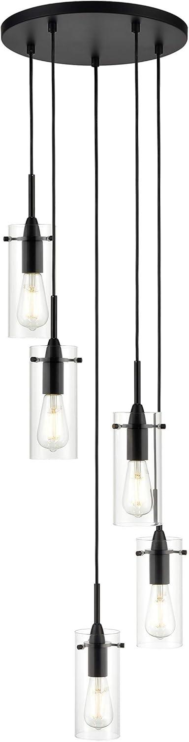 Effimero Black Metal and Glass 5-Light Cluster Pendant