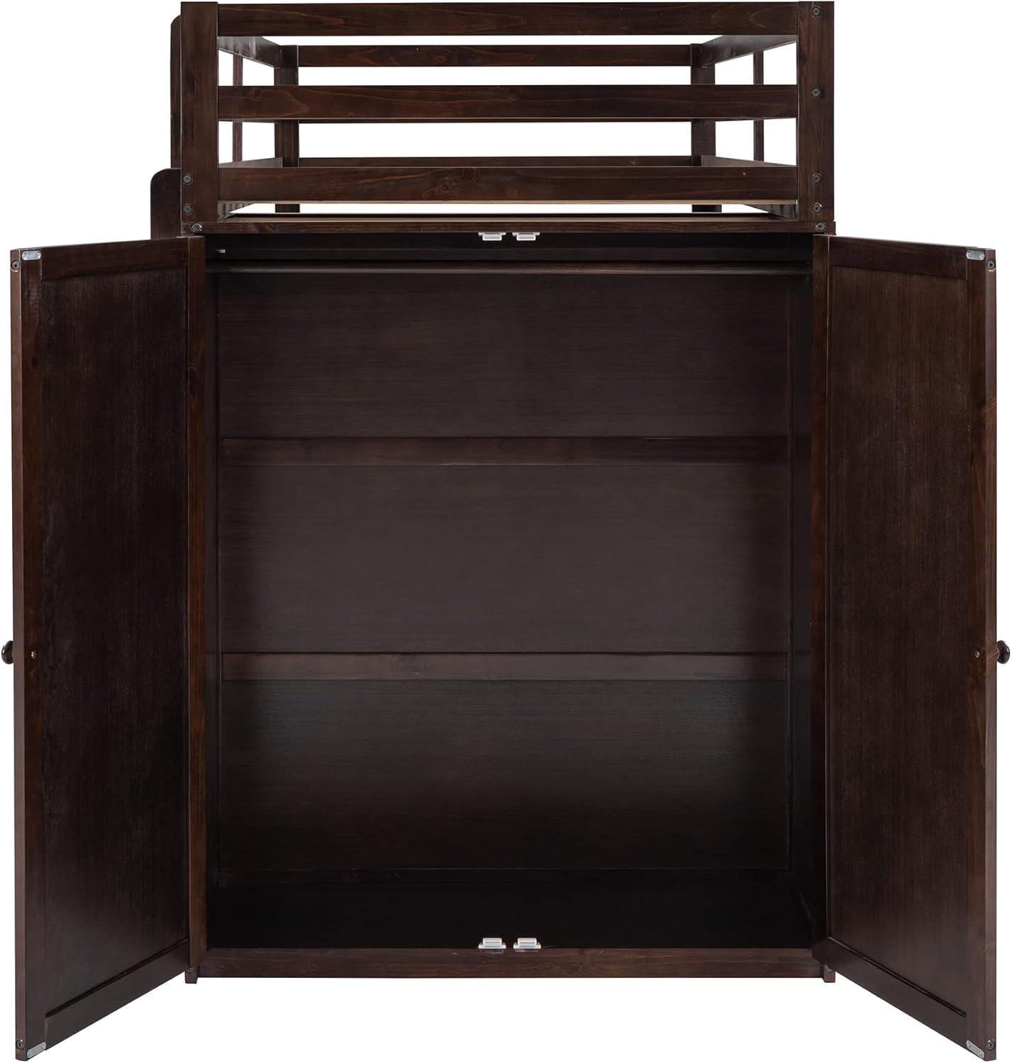 Seizeen Wooden Twin Size Loft Bed for Kids, Twin Loft Bed with Drawers, Desk, Wardrobe, Ladder & Safety Rails, Modern Bedroom Space Saving Loft Bed Frame with Storage, No Box Spring Needed, Espresso