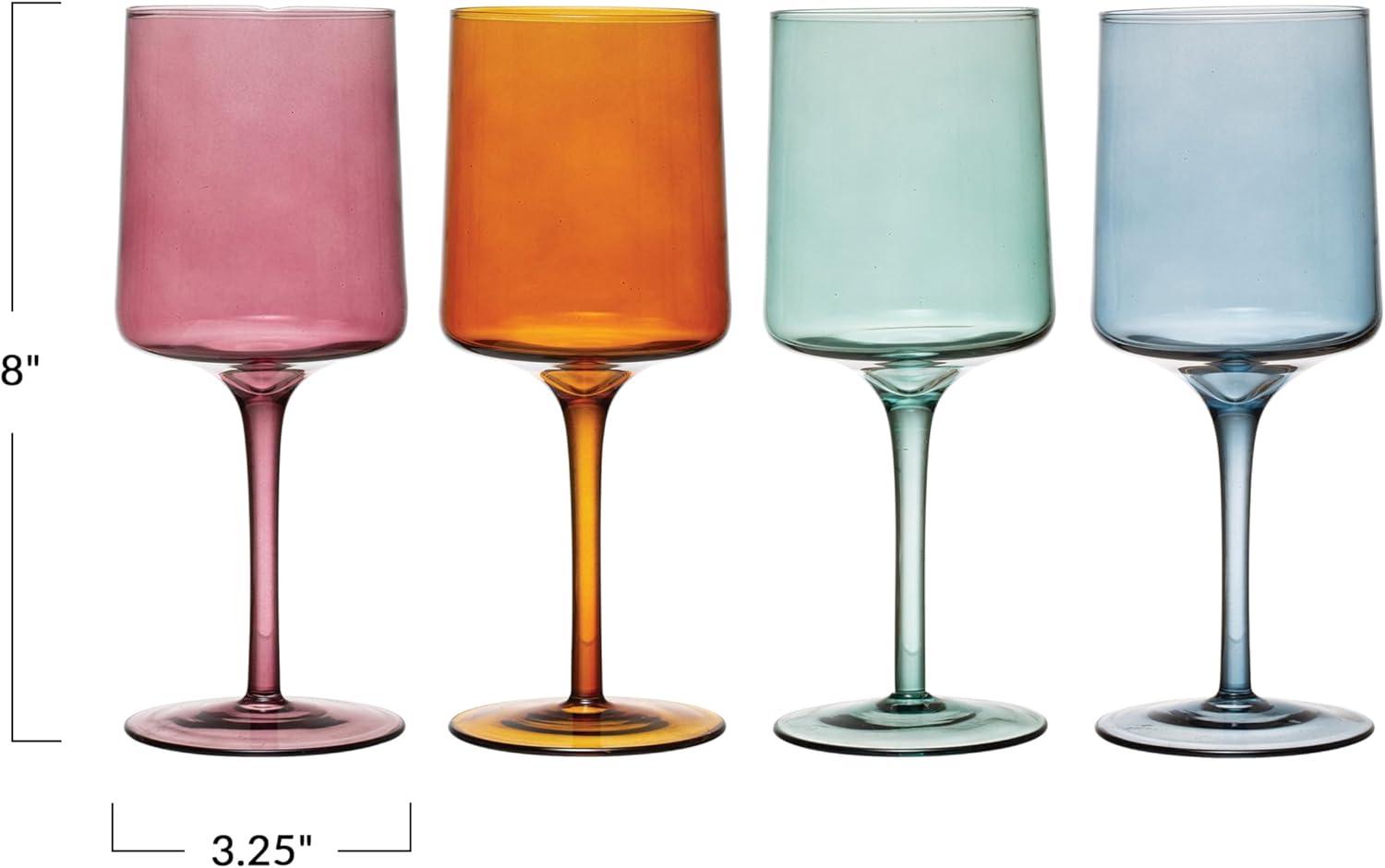 Creative Co-Op Multicolor Stemmed Wine Glass Set