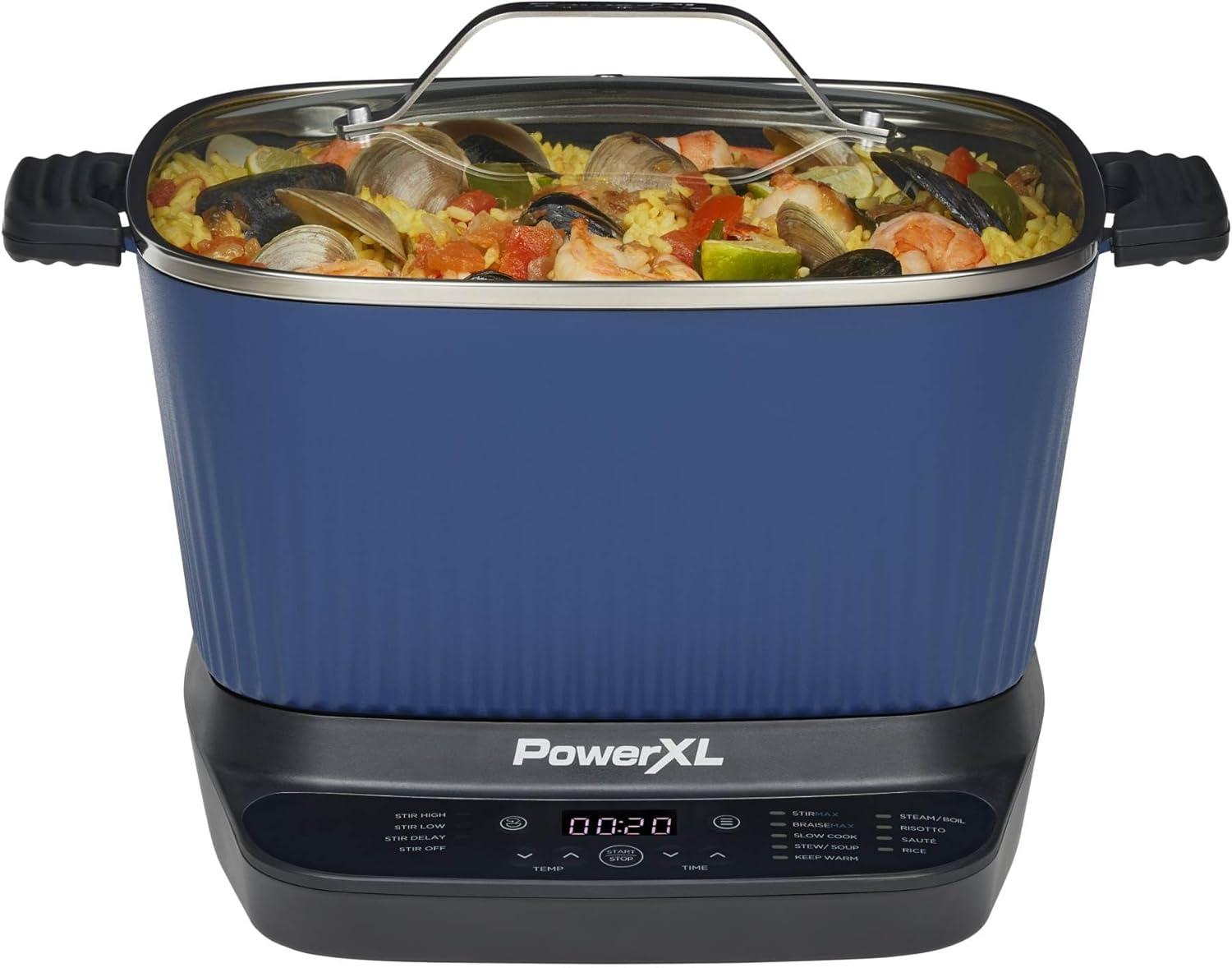 PowerXL PowerXL Stirmax Midnight Blue 7.5 Quart Digital Multi-cooker With Automatic Paddle To Stir And Shred, 9 In 1 Programmable Presets To Sauté, Sear, And Brown Food Before Simmering