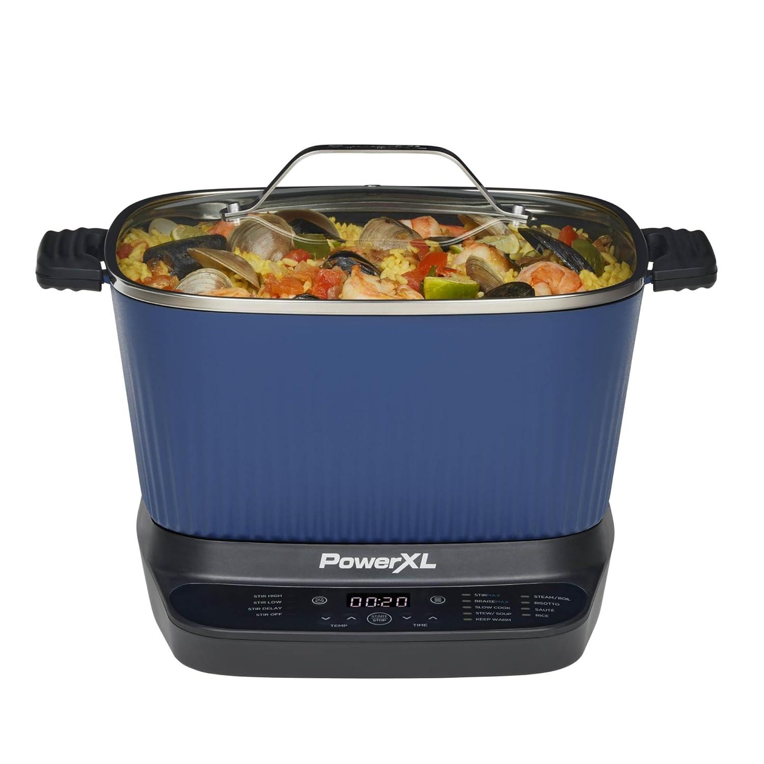 PowerXL PowerXL Stirmax Midnight Blue 7.5 Quart Digital Multi-cooker With Automatic Paddle To Stir And Shred, 9 In 1 Programmable Presets To Sauté, Sear, And Brown Food Before Simmering