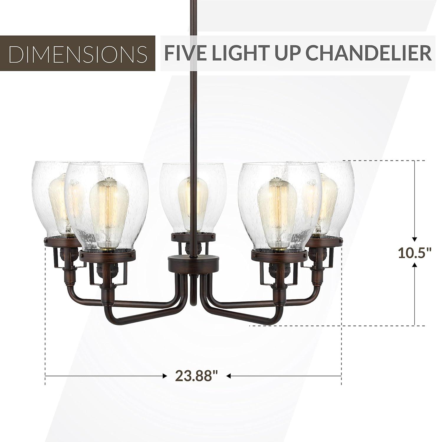 Belton 5-Light Bronze Transitional Industrial Hanging Chandelier with Clear Seeded Glass Shades