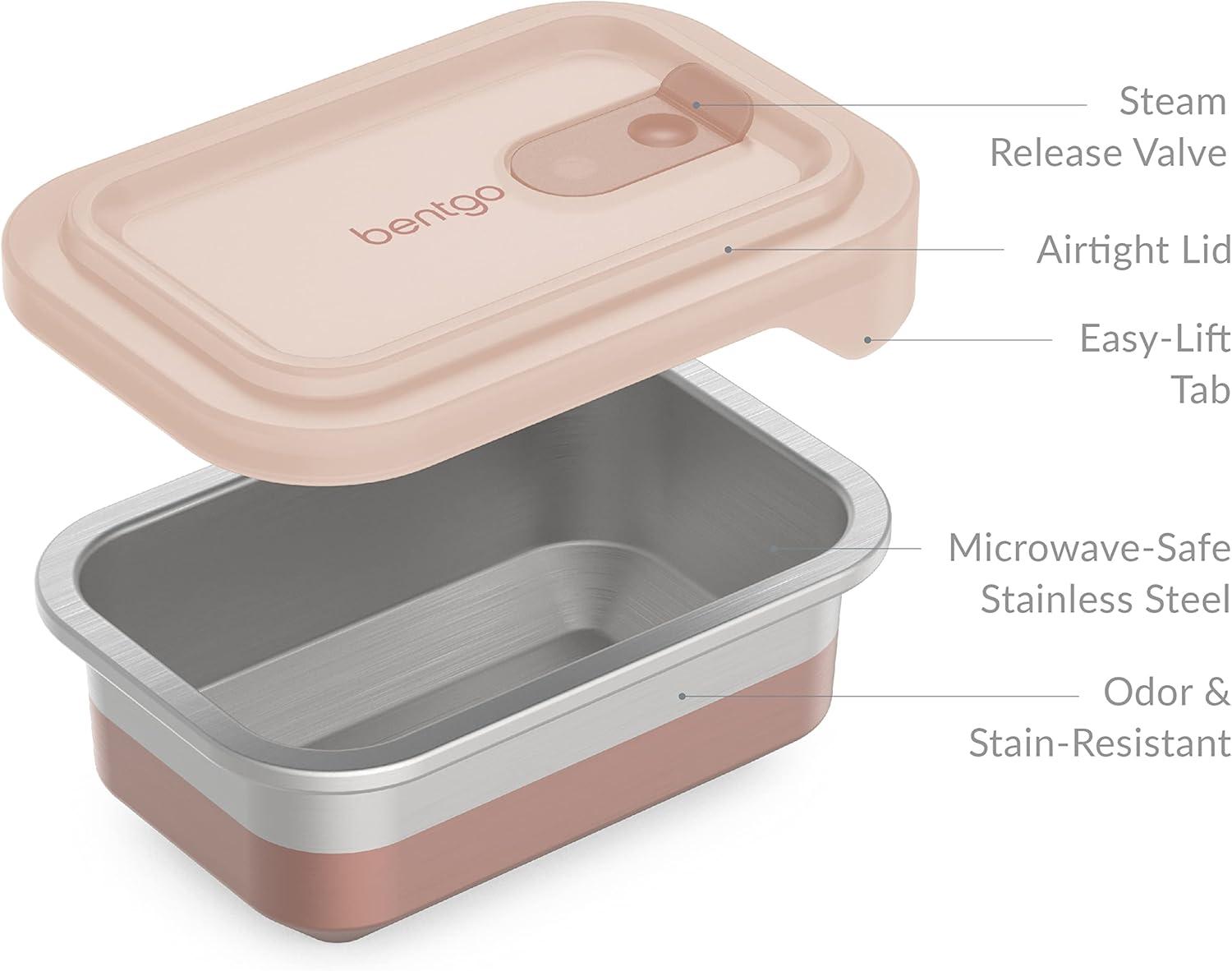 Bentgo Microsteel Heat and Eat Container Rose: Leakproof, BPA-Free, Dishwasher-Safe, Lunch Storage, 2-Year Warranty