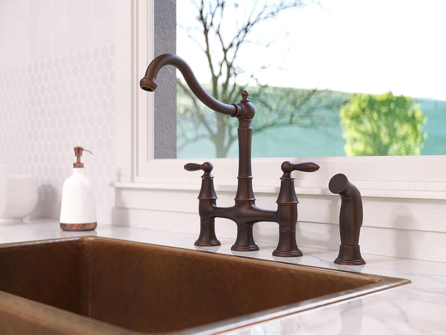 Courant Bridge Double Handle Kitchen Faucet with Side Spray