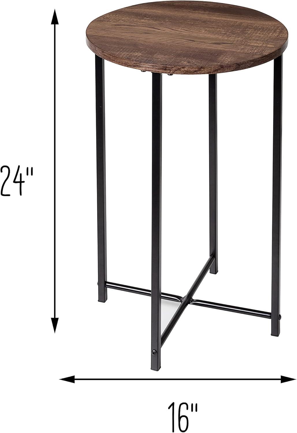 24" Black and Natural MDF Round Side Table with Metal Base