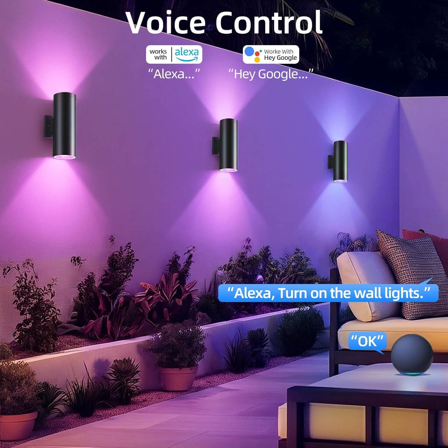 Modern RGB Outdoor Light, 2700K-6500K Ambience Outdoor Wall Sconce Color Changing, Wifi App Control Up Down Lights, Smart Exterior Wall Light For House Porch, Works With Alexa Google Assistant