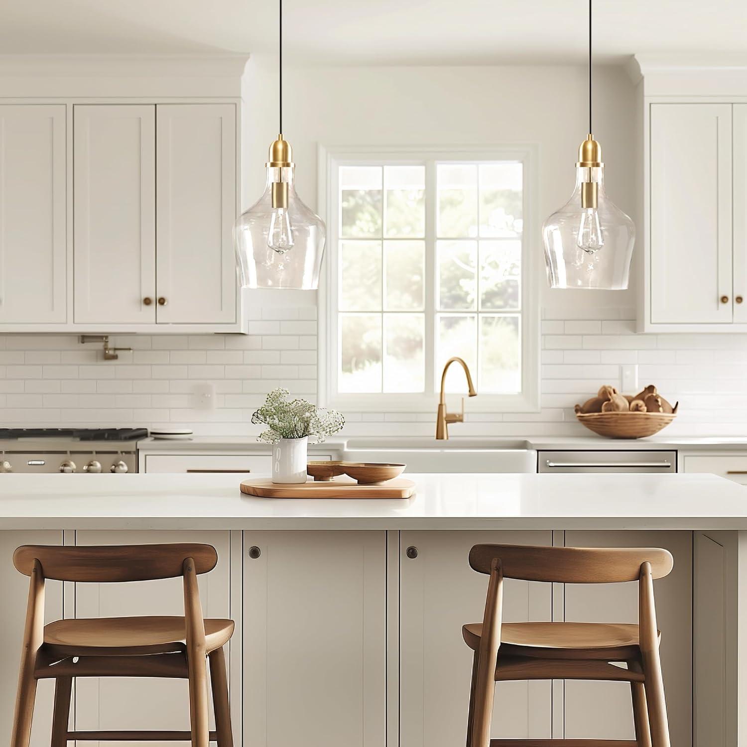 Ink+Ivy 9"x95.5" Auburn Bell Shaped Hanging Glass Simple Industrial Pendant Light Gold: Modern Ceiling Fixture, 60W E26, Adjustable Height