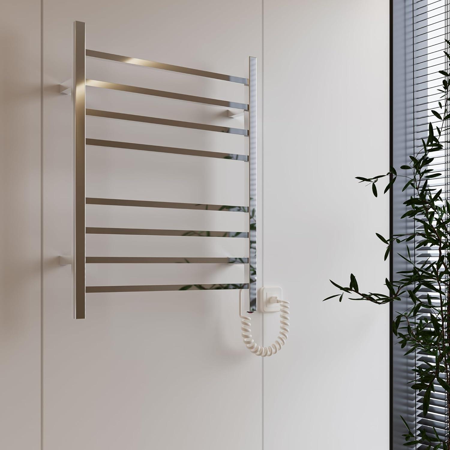 HEATGENE Towel Warmer, Heated Towel Warmer Rack, Wall-Mounted Hardwired/Plug-in Electric Towel Warmers for Bathroom, Hot Towel Rails - Brushed