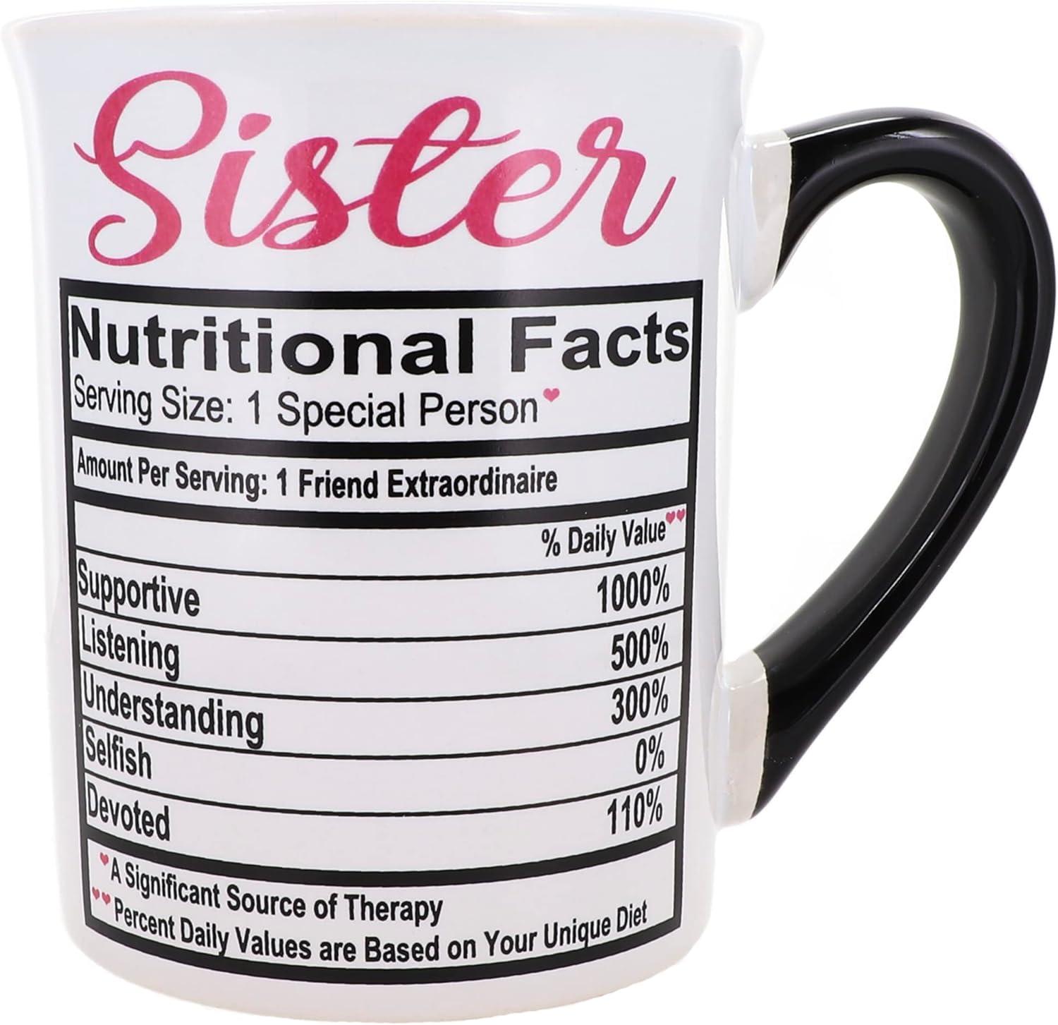 White Ceramic Sister Mug with Nutritional Facts, 16oz