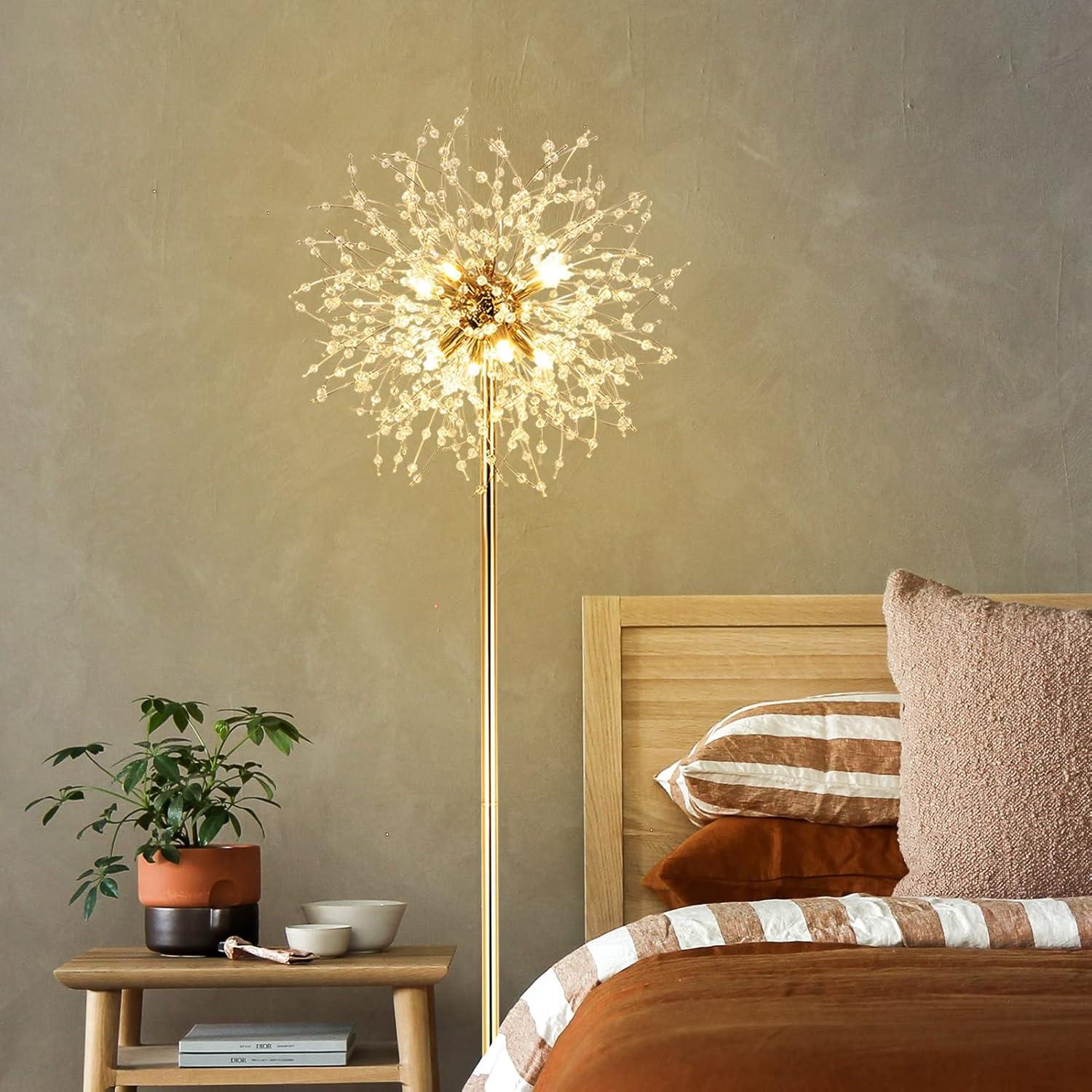 Gold Crystal Firework LED Floor Lamp with Metal Pole