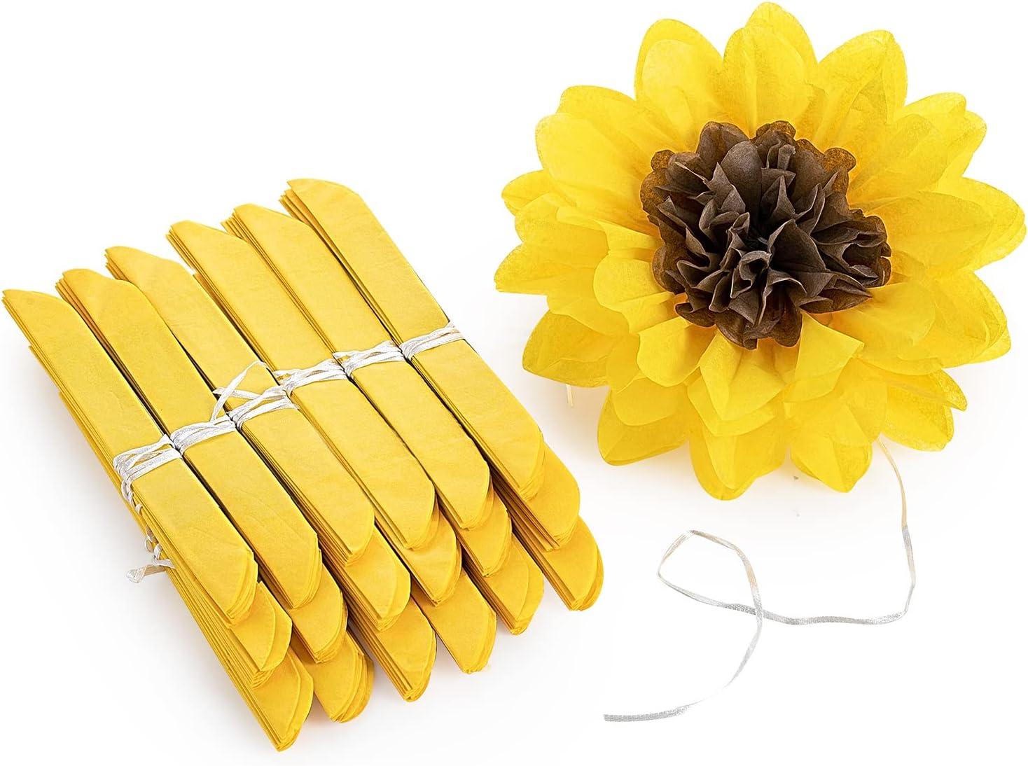 Sunflowers Party Decorations Yellow Tissue Pom Poms Paper Flowers for Classroom Baby Shower Wedding Birthday Party Backdrop Home Decoration, 10 Inch, Pack of 18