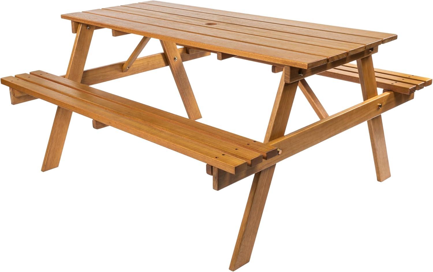 Shoreham 59" Modern Classic Outdoor Wood Picnic Table Benches with Umbrella Hole