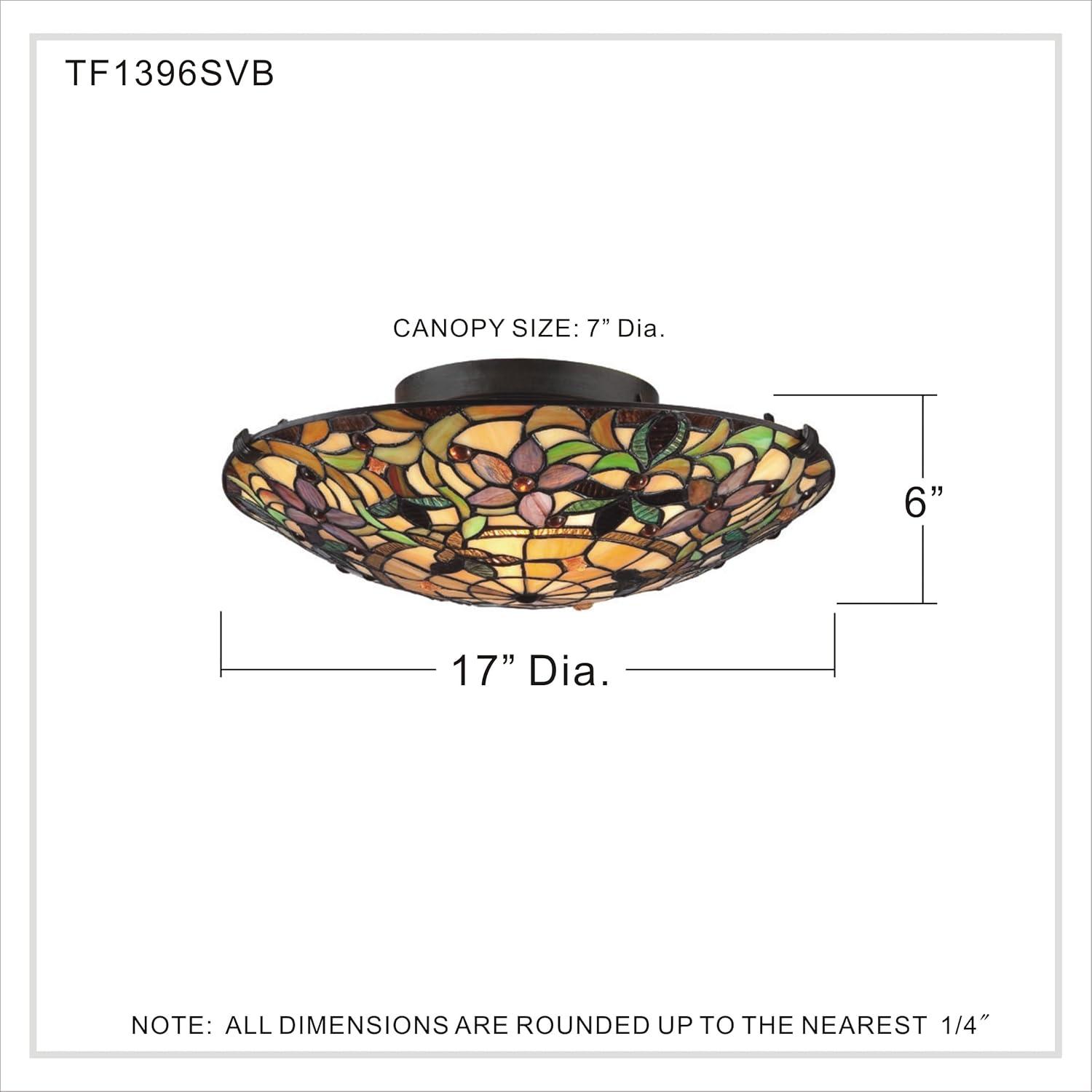 Quoizel TF1396SVB Tiffany 17" 2 Light Flush Mount in Vintage Bronze Finish Flowered