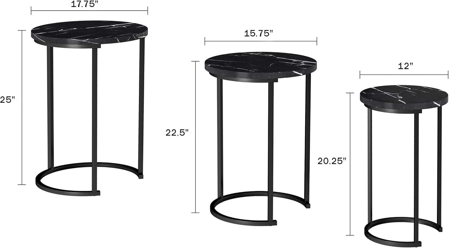 Black Faux Marble and Metal Round Nesting Tables Set of 3