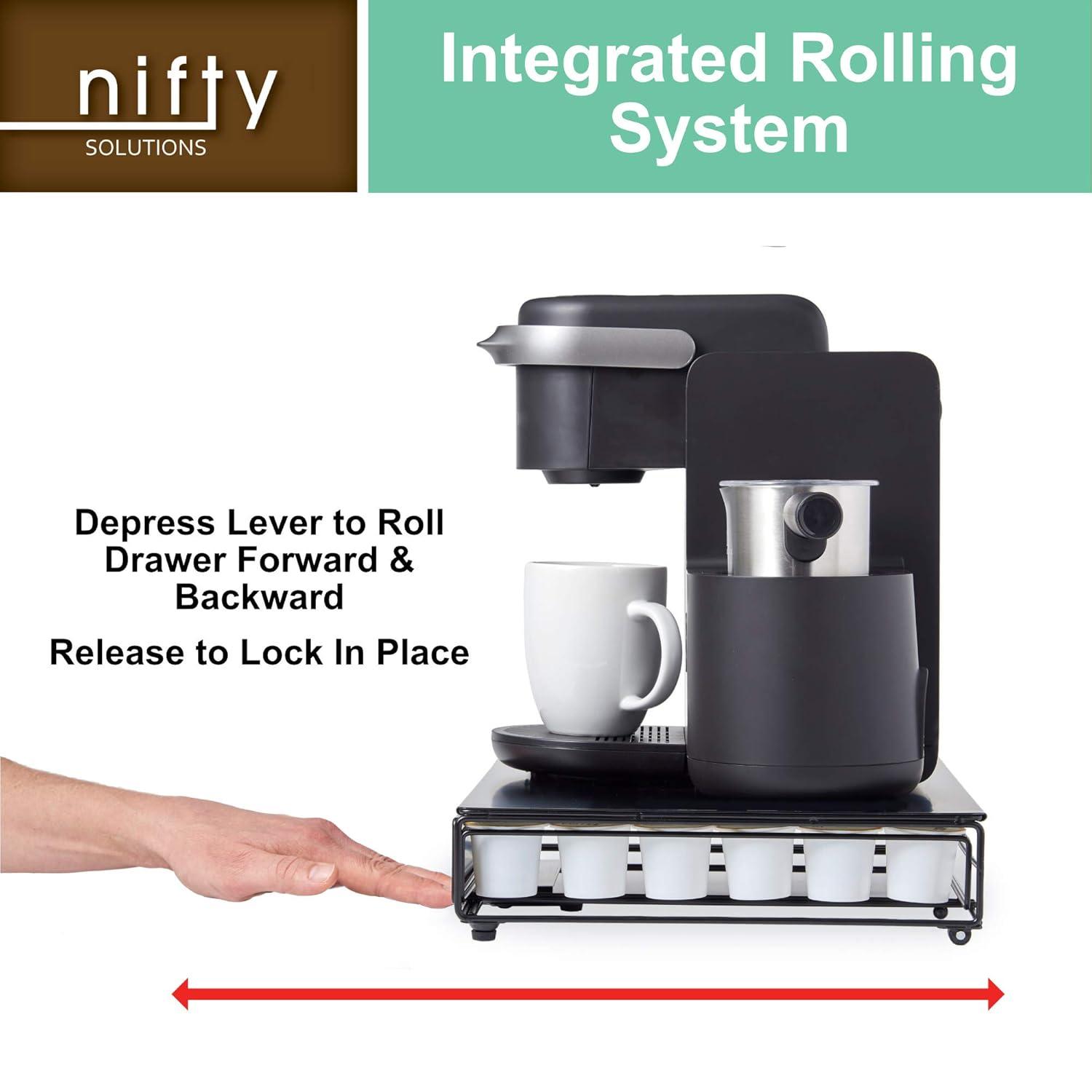 Nifty Solutions Rolling Coffee Pod Drawer – Compatible with K-Cups, 36 Pod Capacity, Black