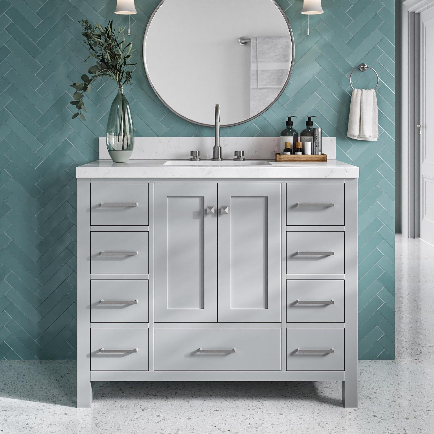 Eviva Aberdeen 42"W x 22"D Gray Bathroom Vanity with White Carrara Quartz Countertop and Undermount Porcelain Sink
