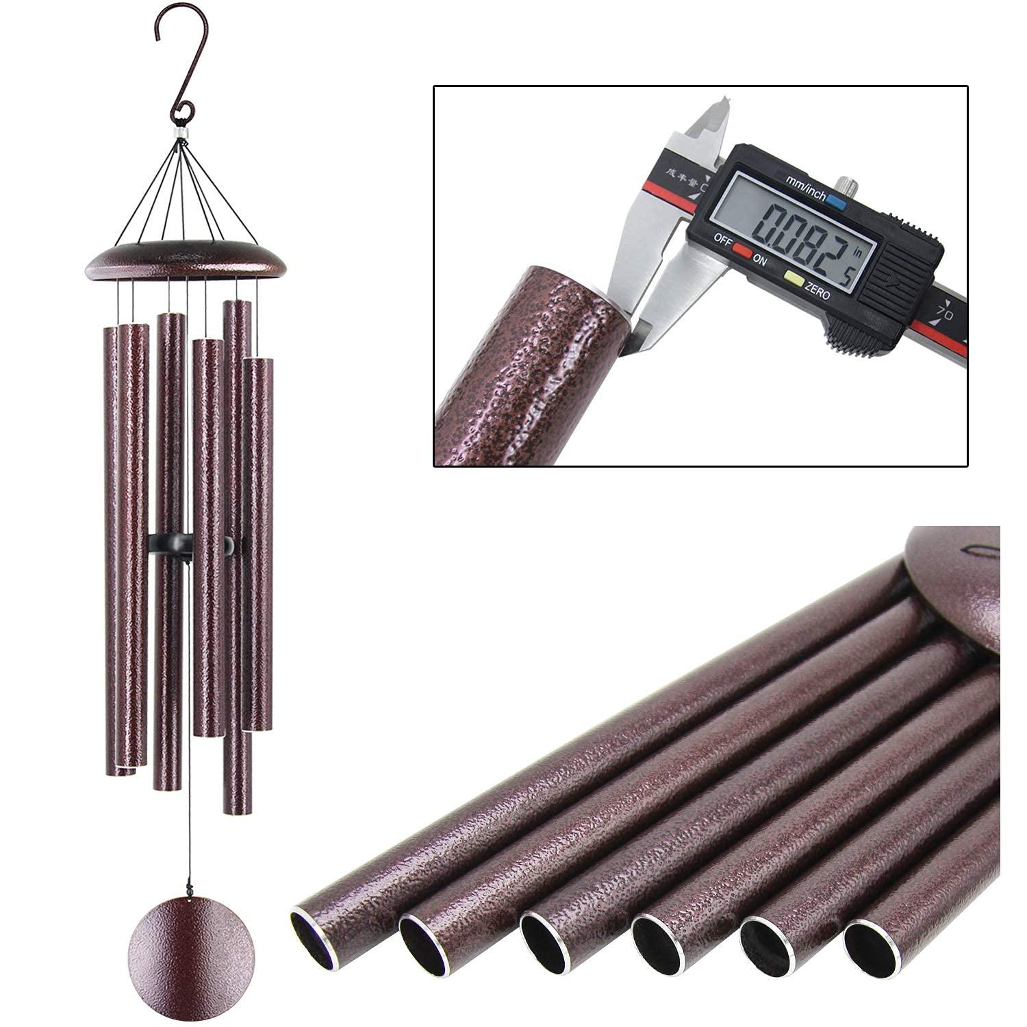 BSHAPPLUS® 45" Wind Chimes for Outside, Heavy Duty Wind Chimes,Memorial Wind Chimes with 6 Large Deep Tone Aluminum Tubes for loss of loved one,Home Garden Hanging Decor,Brown