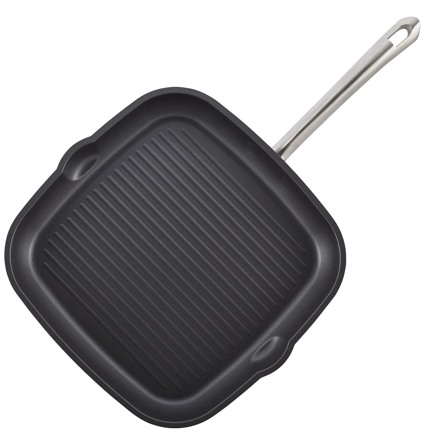Anolon Accolade Forged Hard Anodized Nonstick Induction Square Stovetop Grill / Griddle Pan, 11 Inch, Moonstone
