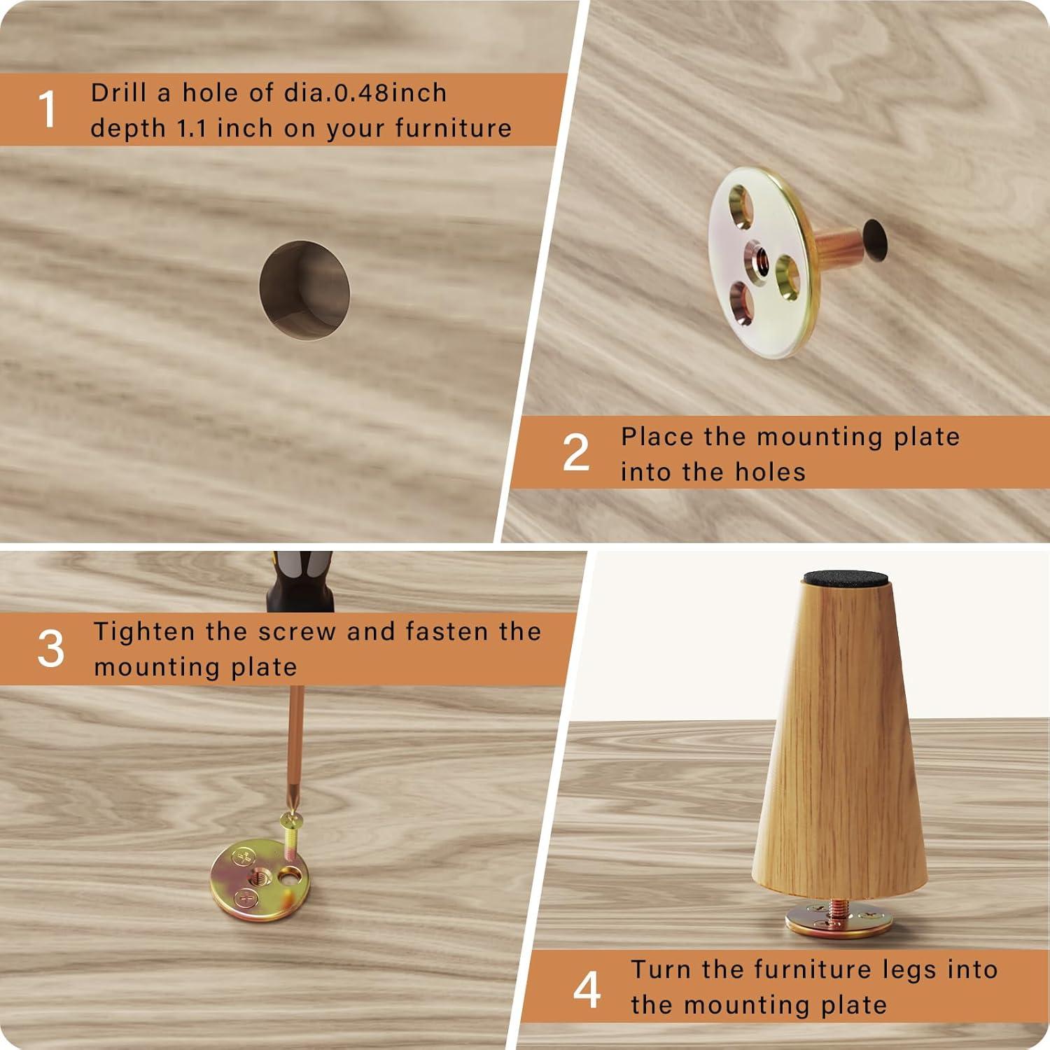 GOSCHE 4 Inch Round Solid Wood Furniture Feet, Wooden Sofa Legs Set of 4, Chair Legs, Replacement Couch Legs for Armchair, Cabinet, Mid Century Modern Dresser Or Home DIY Projects Bun Feet