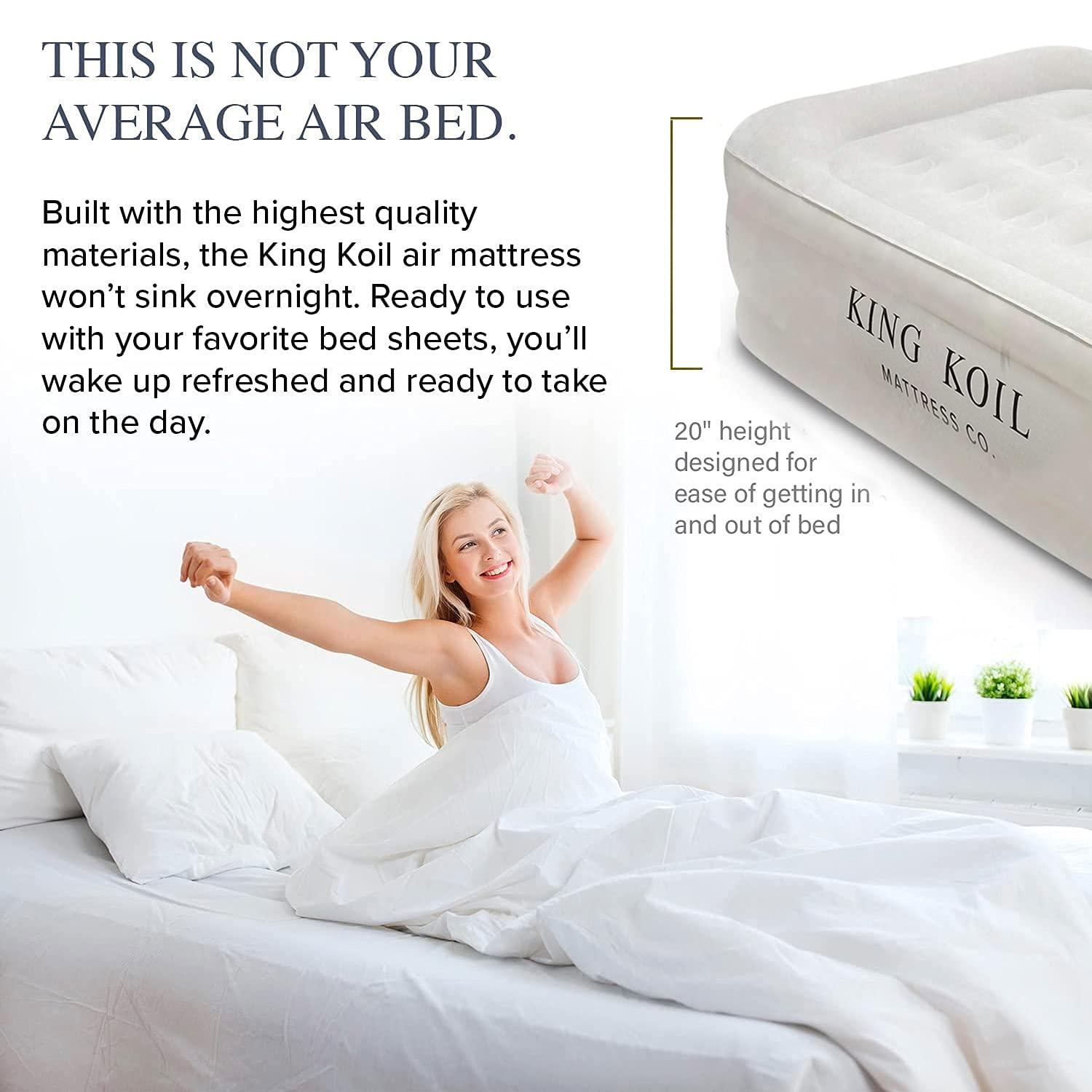 King Koil Plush Pillow Top Twin Air Mattress with Built-in High-Speed Pump for Camping, Home & Guests - 20” Twin Size Airbed Luxury Inflatable Blow Up Mattress, Waterproof, 1-Year Warranty.