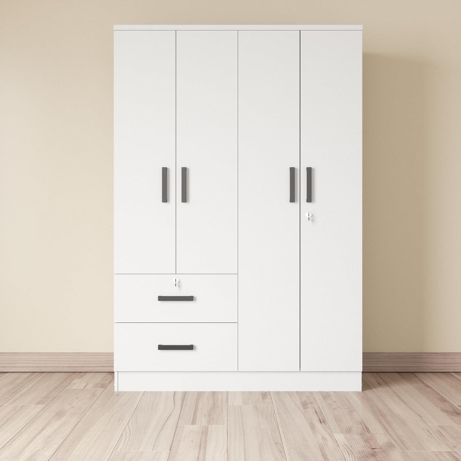 Better Home Products Luna Modern Wood 4 Doors 2 Drawers Armoire in White