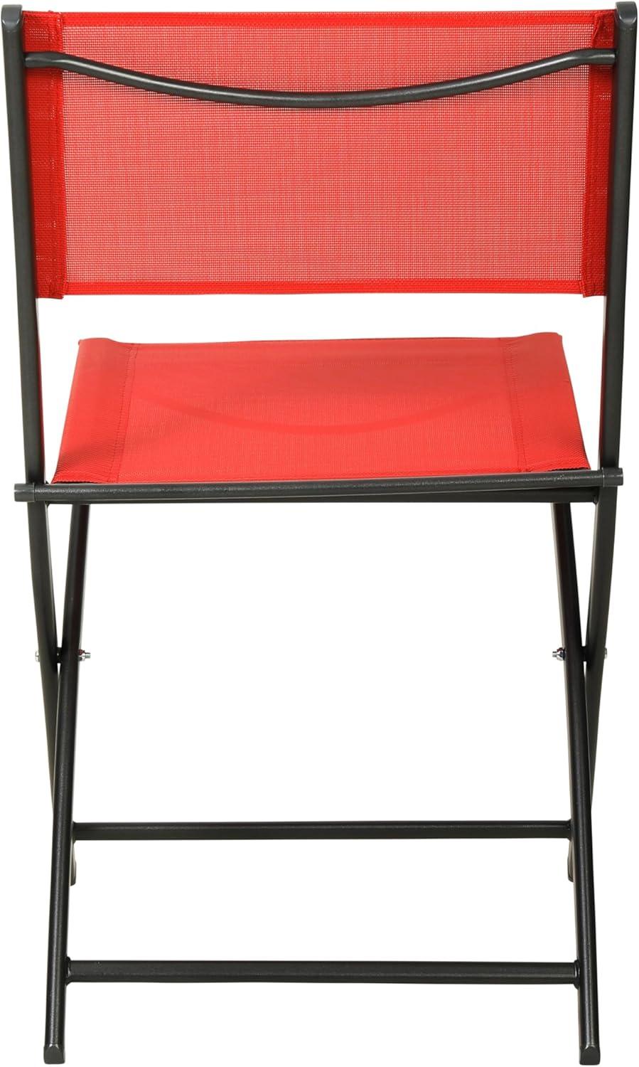 Flash Furniture Brazos Set of 2 Commercial Grade Indoor/Outdoor Folding Chairs with Red Flex Comfort Material Backs and Seats and Black Metal Frames