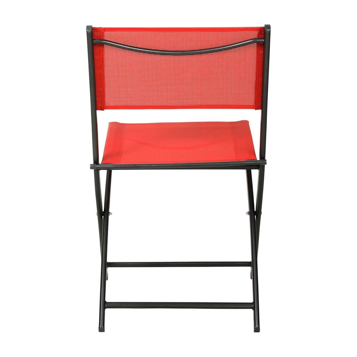 Flash Furniture Brazos Set of 2 Commercial Grade Indoor/Outdoor Folding Chairs with Red Flex Comfort Material Backs and Seats and Black Metal Frames